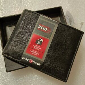 💵Swiss Gear Black RFID Protection Genuine Leather Black Wallet